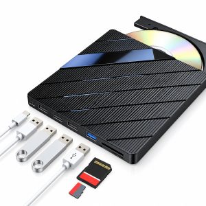 Unitate DVD externă + hub USB cu 4 porturi, cititor de carduri SD și port USB-C