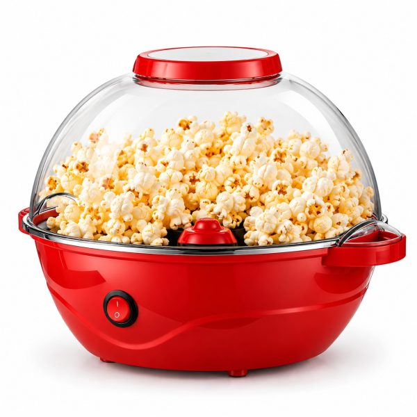 Un aparat practic de preparat popcorn pentru uz casnic, cu vas rotativ de servire